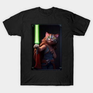 Fun Cat Print ~ AI Art ~ Fantasy Cat ~ Sci-fi Cat ~ Cats with Lightsabers T-Shirt